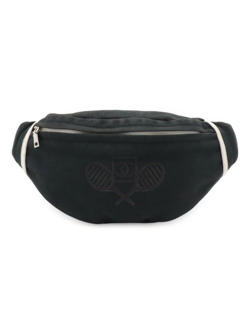 Chanel Sports Line CC Logo Waist Pouch Bag Racket Pattern Canvas Navy White